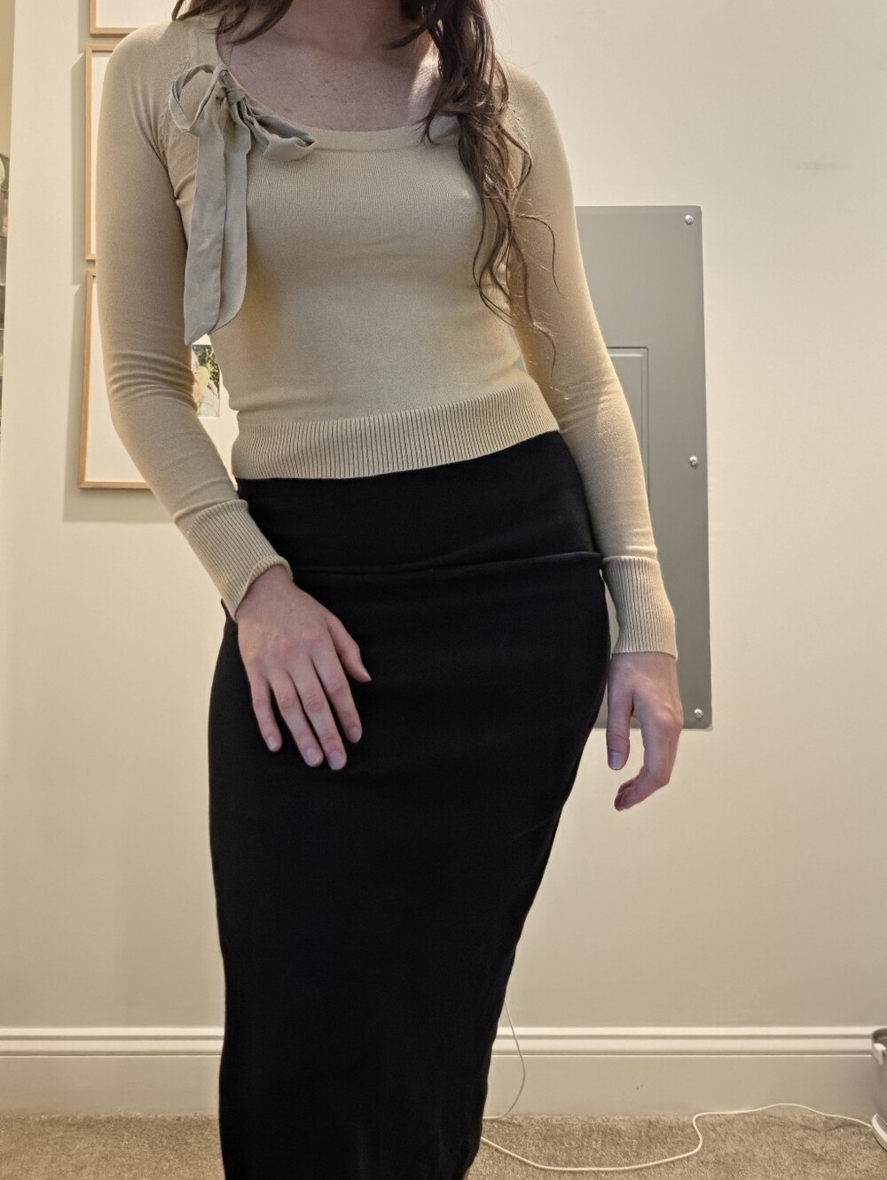 The Limited Ribbon Collar Long Sleeve Crewneck Bow Accent